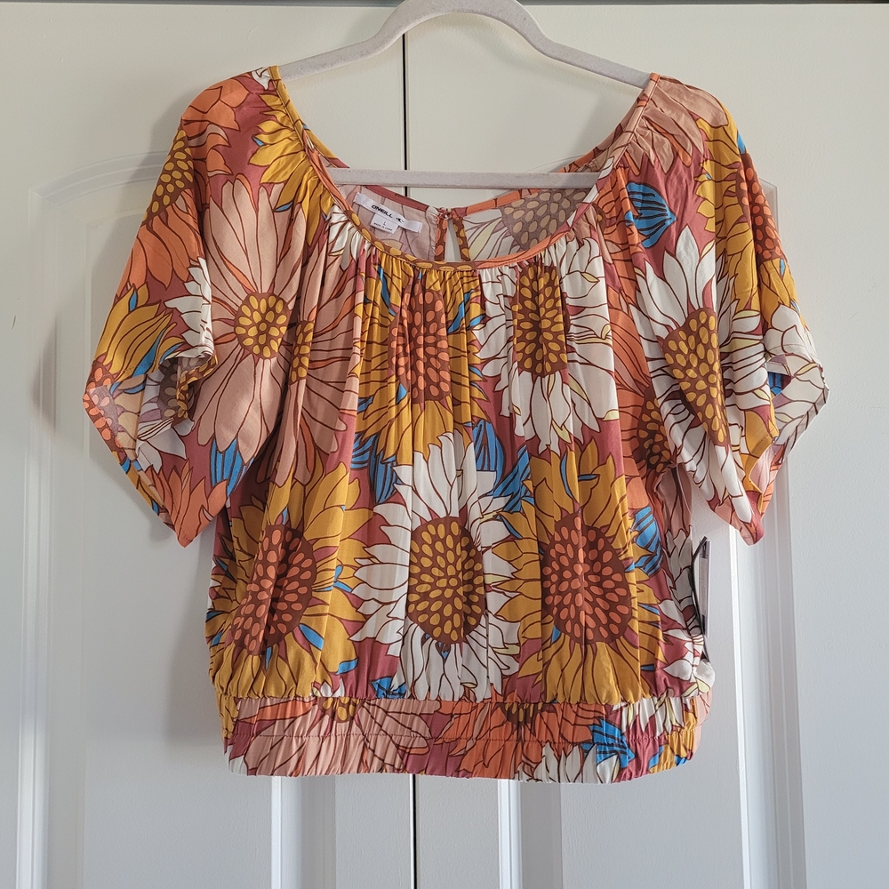 O'Neill Floral Women's Blouse - Orange, Yellow, Blue